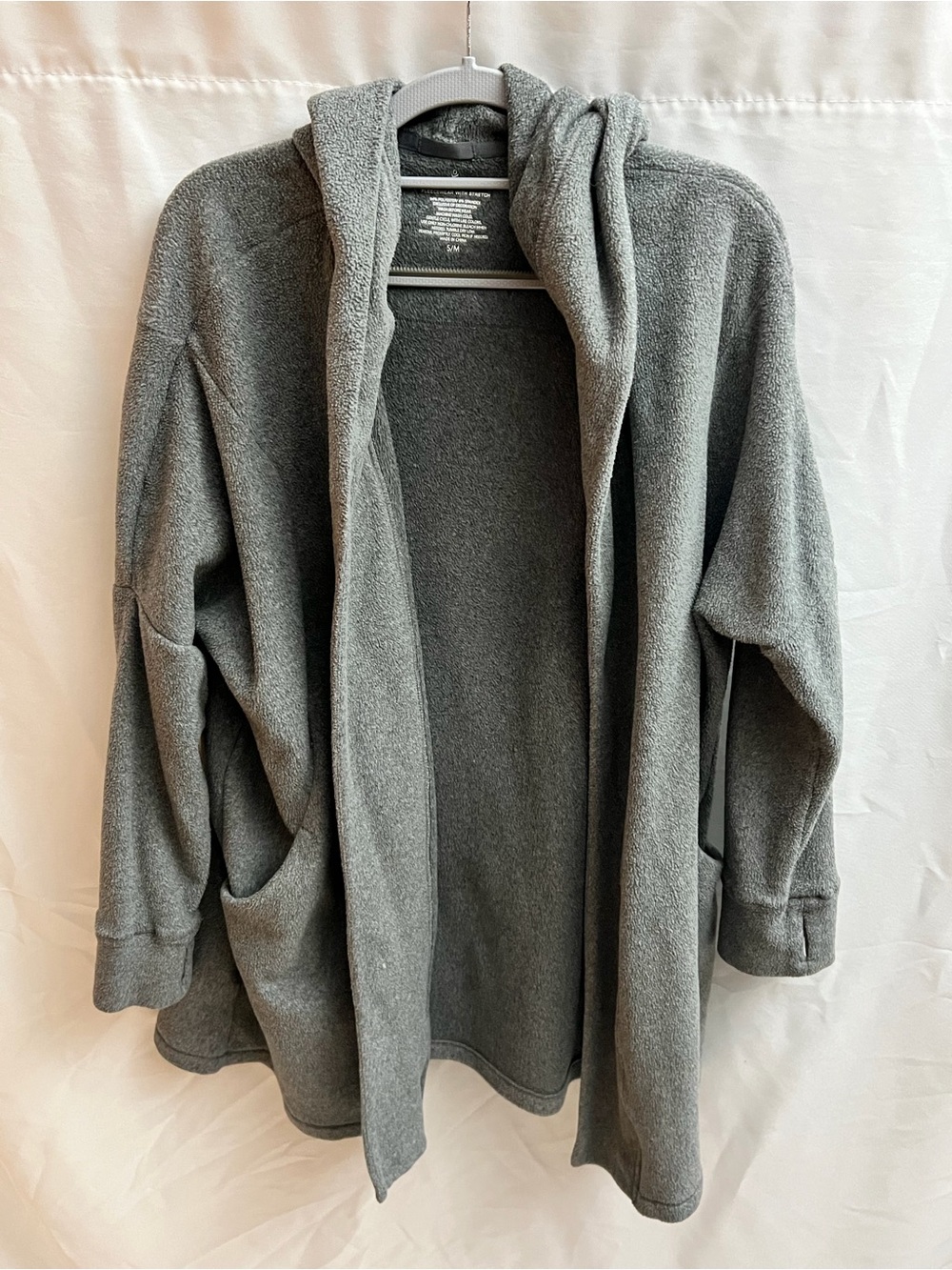 Cuddl Duds Gray Fleece Hooded Open Front Cardigan Jacket S/M Pockets